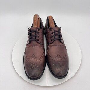 John Varvatos Men Size 9M Brown Tobacco Leather Lace Up Wingtip Derby Dress Shoe